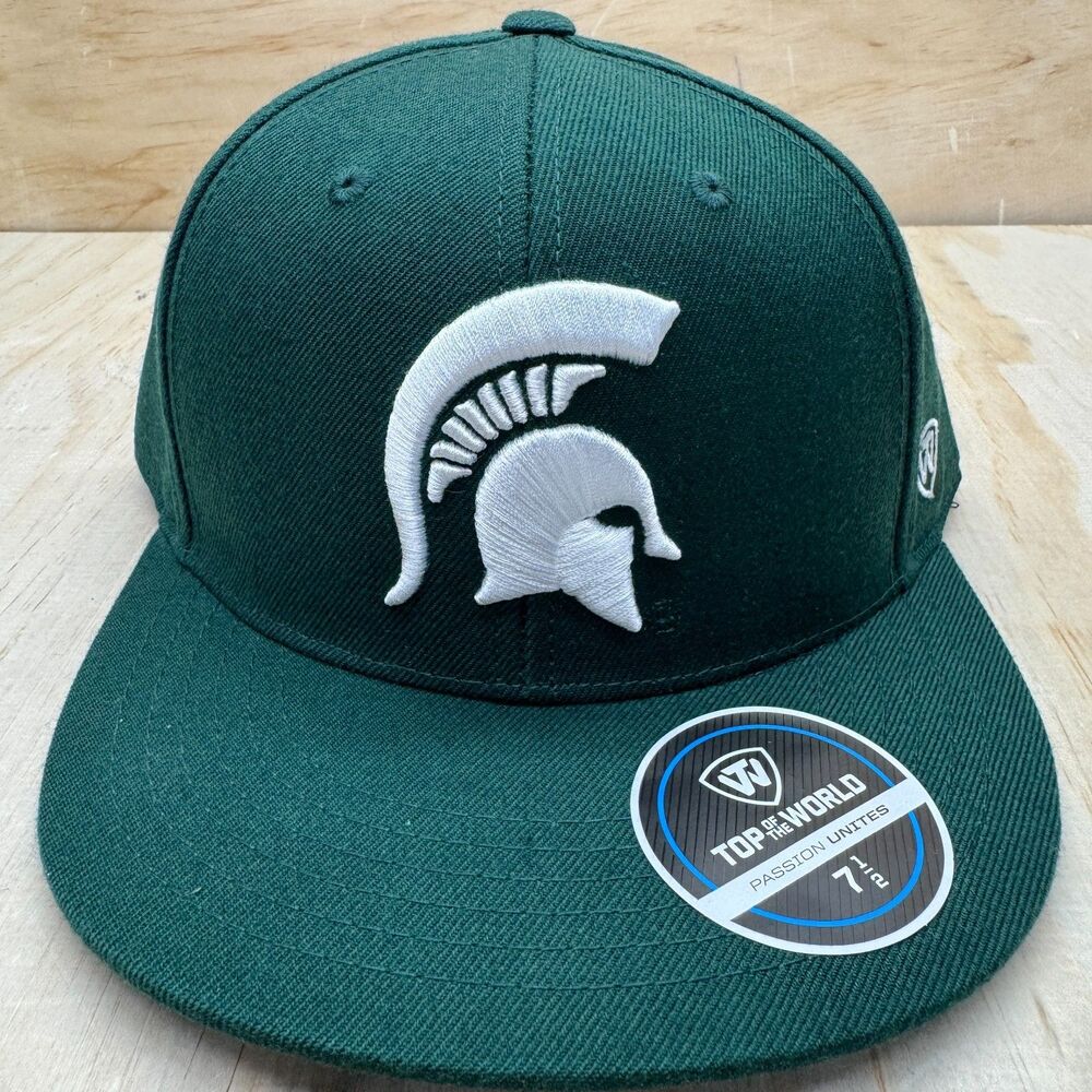 NEW Michigan State Spartans Top of the World Fitted Hat Green White Sz 7 1/2
